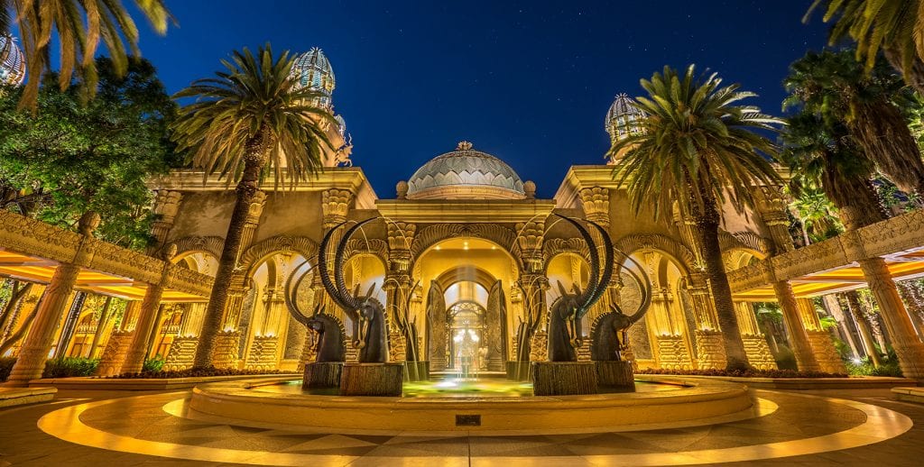 Long exposure night shot of, SABLE FOUNTAIN at the Suncity, Sout